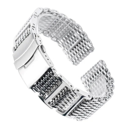 20/22/24Mm Silver Stainless Steel Bracelet Shark Mesh Watch Band Men Wrist Strap Bracelet - WORLD TIME VISITS