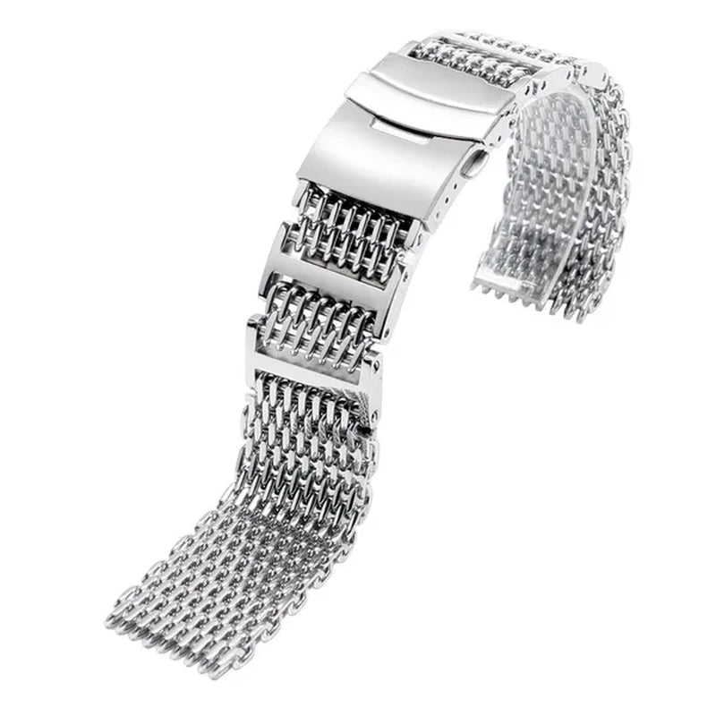 20/22/24Mm Silver Stainless Steel Bracelet Shark Mesh Watch Band Men Wrist Strap Bracelet - WORLD TIME VISITS