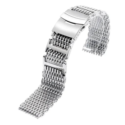20/22/24Mm Silver Stainless Steel Bracelet Shark Mesh Watch Band Men Wrist Strap Bracelet - WORLD TIME VISITS