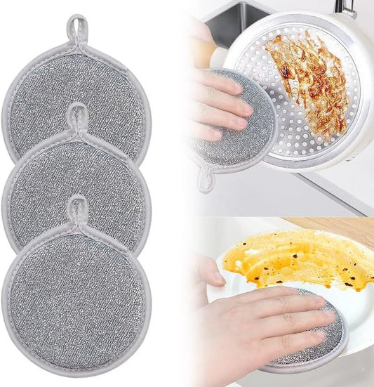 2025 New Multifuctional Wire Dishwashing Rags for Wet and Dry, round Multipurpose Double Layer Non Scratch Wire Dishcloth Cleaning Washing Cloth for Kitchen Sinks Household Supplies (3 Pack) - WORLD TIME VISITS