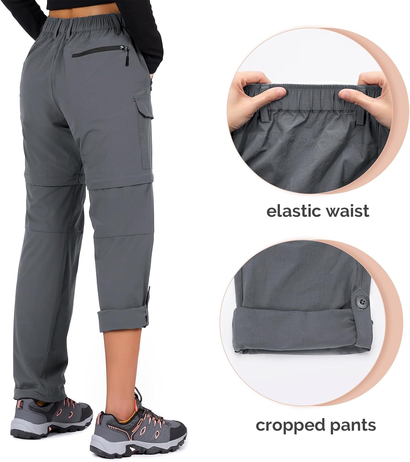 Women'S-Hiking-Pants-Convertible Quick-Dry-Stretch-Lightweight Zip-Off Outdoor Pants with 5 Deep Pockets