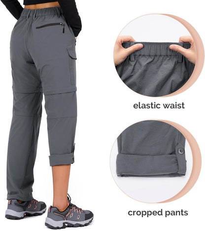 Women'S-Hiking-Pants-Convertible Quick-Dry-Stretch-Lightweight Zip-Off Outdoor Pants with 5 Deep Pockets