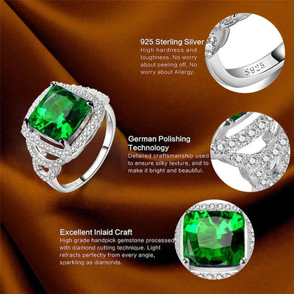 Noble Fashion Accessories Jewelry Princess Cut Sapphire & Emerald & White Topaz Gemstone 100% 925 Sterling Silver Ring Size 6 7 8 9