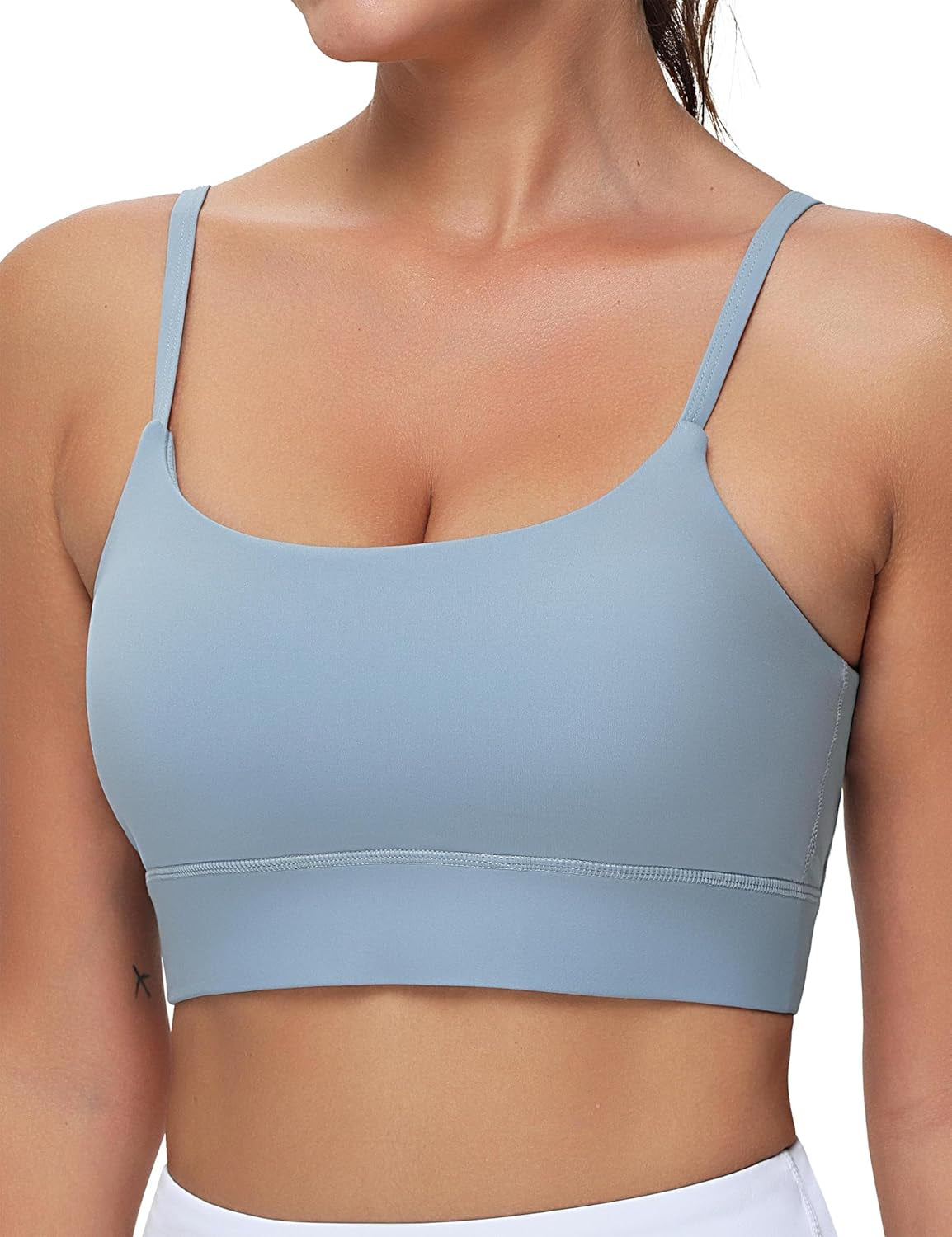 Women'S Adjustable Longline Sports Bras Scoop Neck Padded Wireless Workout Yoga Tops - WORLD TIME VISITS