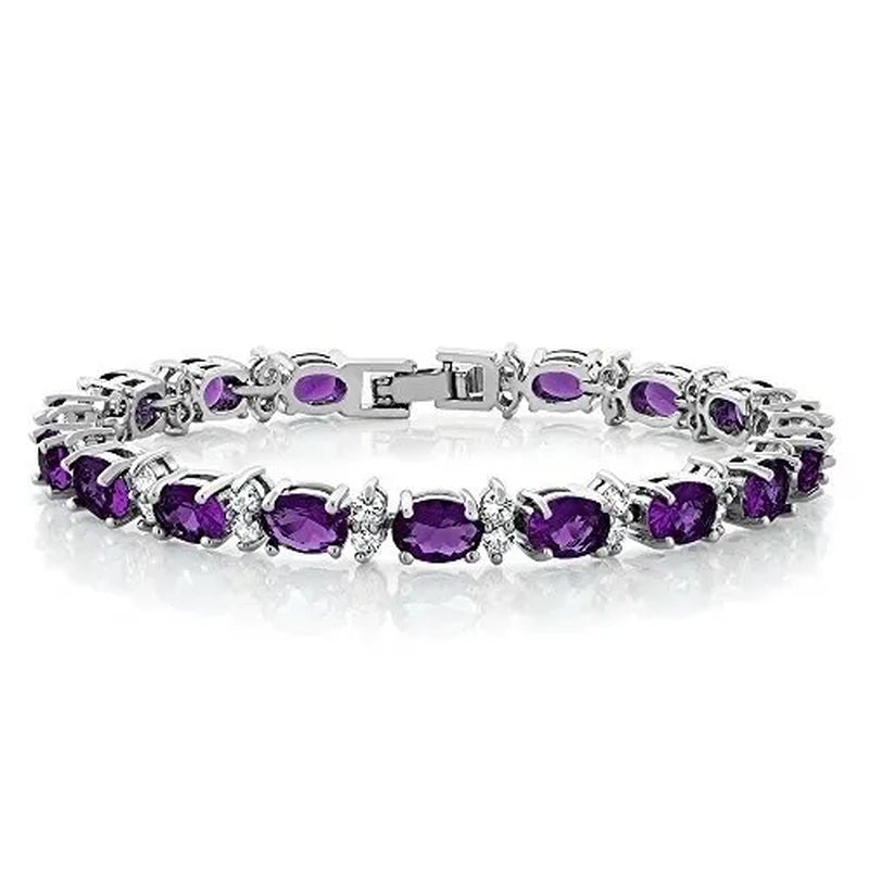 925 Sterling Silver Gorgeous Oval Ruby Amethyst Aquamarine sapphire and Round Sparkling Cubic Zirconia CZ Tennis Bracelet Jewelry Gift - WORLD TIME VISITS