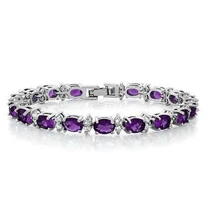 925 Sterling Silver Gorgeous Oval Ruby Amethyst Aquamarine sapphire and Round Sparkling Cubic Zirconia CZ Tennis Bracelet Jewelry Gift - WORLD TIME VISITS