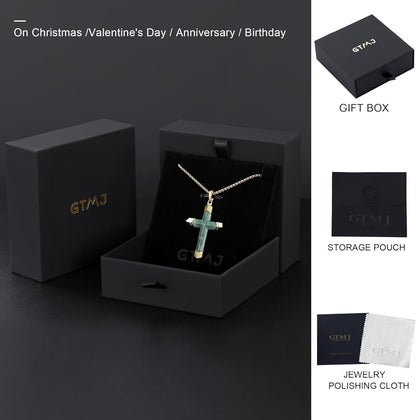 Cross Necklace for Men -Stainless Steel & Gemstone Adjustable Box Chain 24-26In, Spiritual Jewelry Gift for Him, Everyday Wear