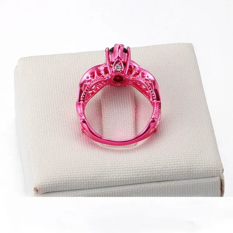 Europe and the United States Micro-Inlay Zircon Jewelry Unique Pink Gold Black Nano Horse Eye Stone Prom Ring 2017 New