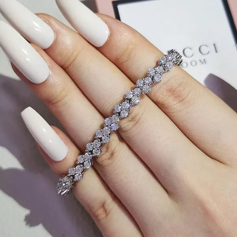 Gorgeous New Retro Silver Designer Engagement Marriage Diamond Bracelet and Long Drop Earrings Jewelry Set for Women Tarnish Free Fine Jewellery Big White CZ Crytstal Jewelry Set (2Pcs) Wedding Drop Earrings