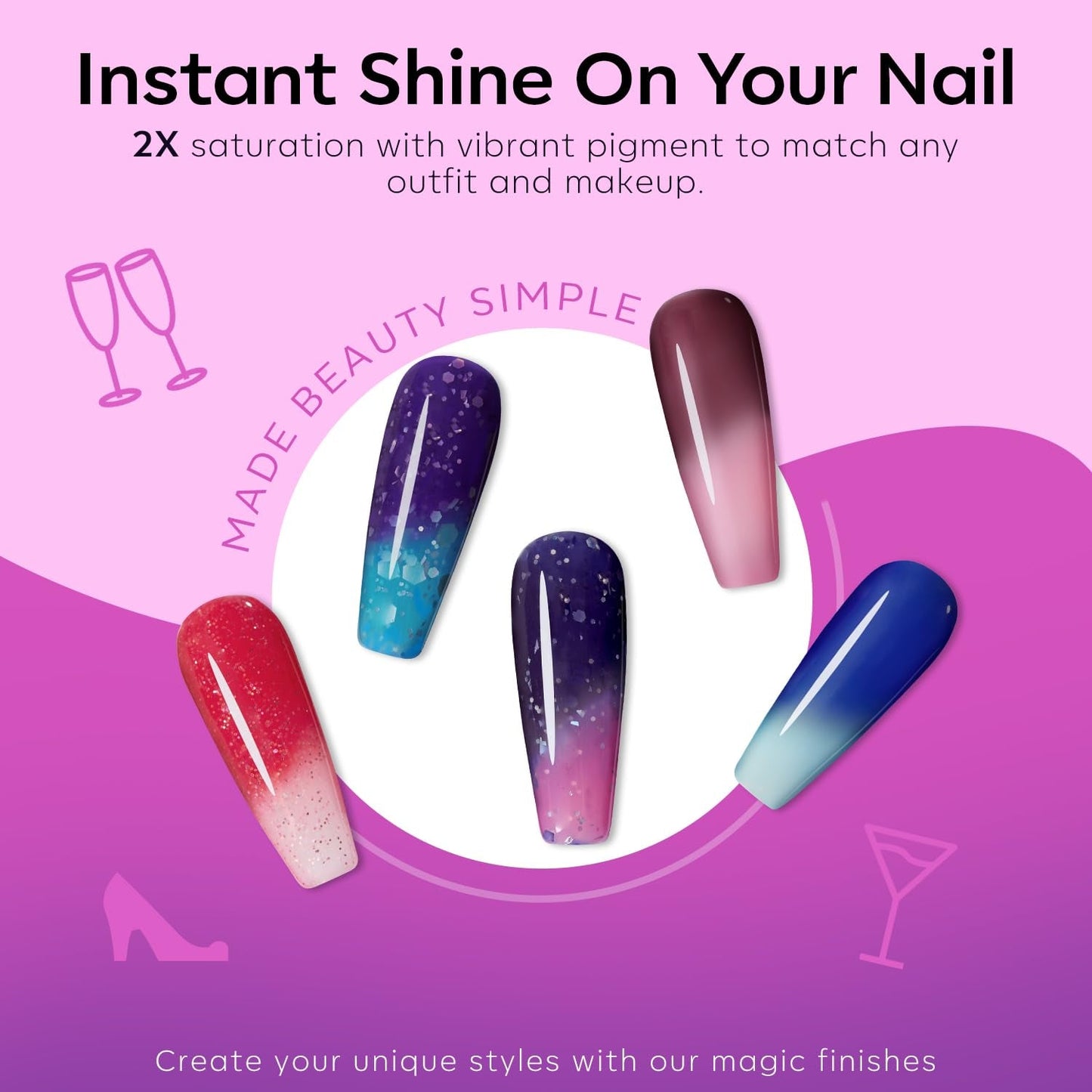 Color Changing Gel Nail Polish Set, 6 Colors Red Pink Glitter Blue Purple Mood Temperature Change Nail Polish Gel Set Soak off Nail Art Gel DIY Salon Manicure Gift