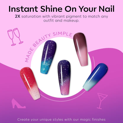 Color Changing Gel Nail Polish Set, 6 Colors Red Pink Glitter Blue Purple Mood Temperature Change Nail Polish Gel Set Soak off Nail Art Gel DIY Salon Manicure Gift