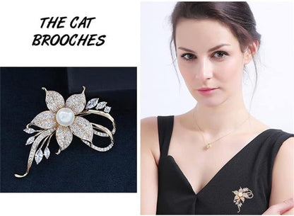 Rhinestone Pearl Flower Brooch Femininity Brooch Art Brooch Flower Brooch Pin Sweater Accessories for Women, Girls, Ladies (1 Count (Pack of 1))