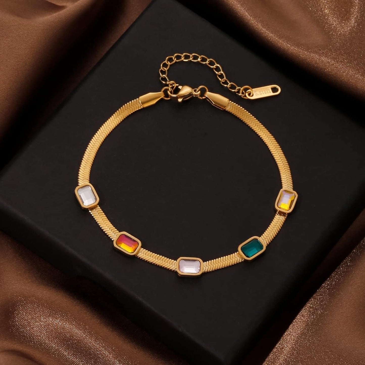 Gold Double Layer Bracelet Double Herringbone Bracelet 14K Gold Plated 2 Layer Bracele Waterproof Double Snake Chain Bracelet