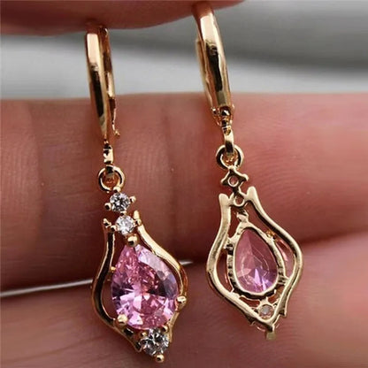 New ruby amethyst gemstone hoop earrings retro woman rainbow crystal long earrings cute delicate geometric rhinestones wedding earrings anniversary birthday gift fashion jewelry