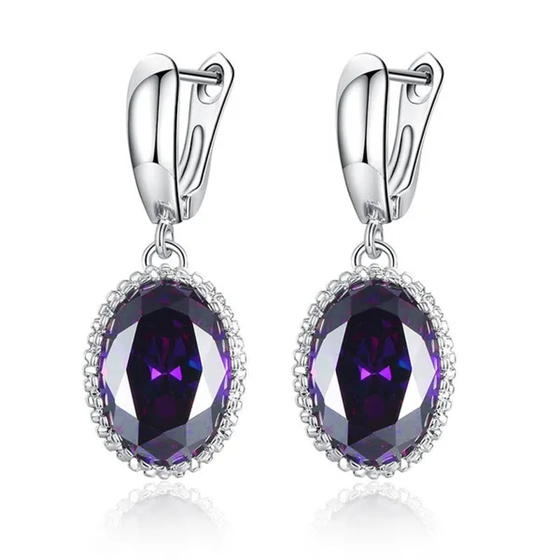 Luxury Earrings Attractive Silver Huge Purple Amethyst  Engagement Wedding Earrings - WORLD TIME VISITS