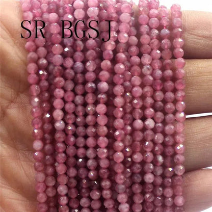 3mm Faceted Natural Round Pink Tourmaline Natural Gemstone Jewelry DIY Bail Spacer  Beads Strand 15"