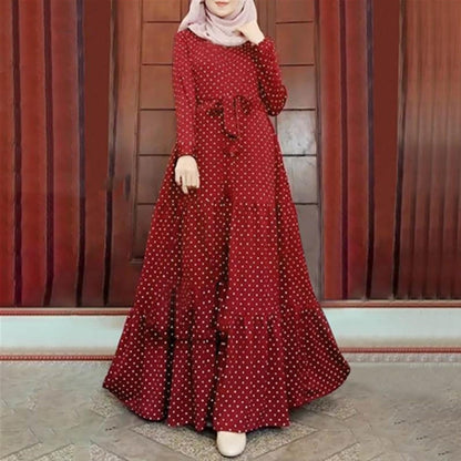 Kaftan Dresses for Women Floral Print Long Robe Ramadan Abaya Maxi Dress Long Sleeve Muslim Dubai Outfits