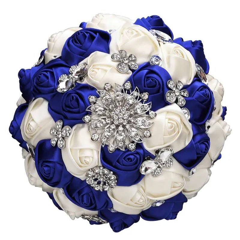 20CM Satin Ribbon Rhinestone Simulation Flowers Bridal Bouquet Handmade Diamond Brooch Wedding Bouquet Bridesmaid Holding Flowers