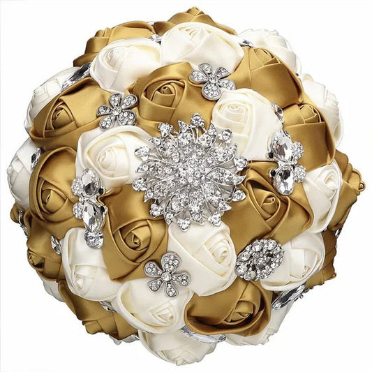 20CM Satin Ribbon Rhinestone Simulation Flowers Bridal Bouquet Handmade Diamond Brooch Wedding Bouquet Bridesmaid Holding Flowers - WORLD TIME VISITS