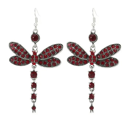 1 Pair Women'S Ethnic Style Tassel Dragonfly Earring Dragonfly Earrings with Tiny Rhinestones