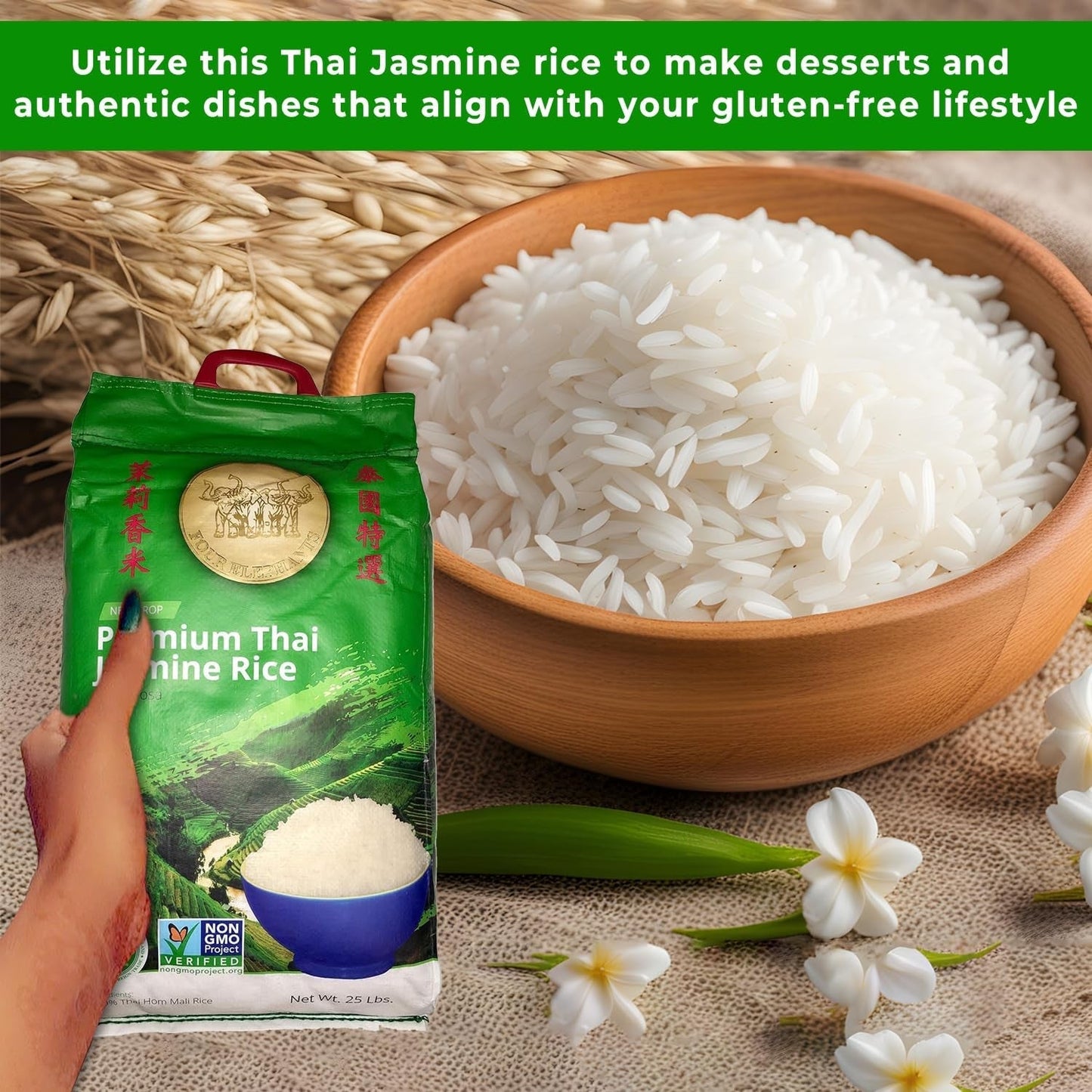 25 Pounds (LBS) Premium Thai Hom Mali Jasmine Rice | Endorsed by Pro Chefs |  Brand | DIY Friendly Cooking Instructions Packaging