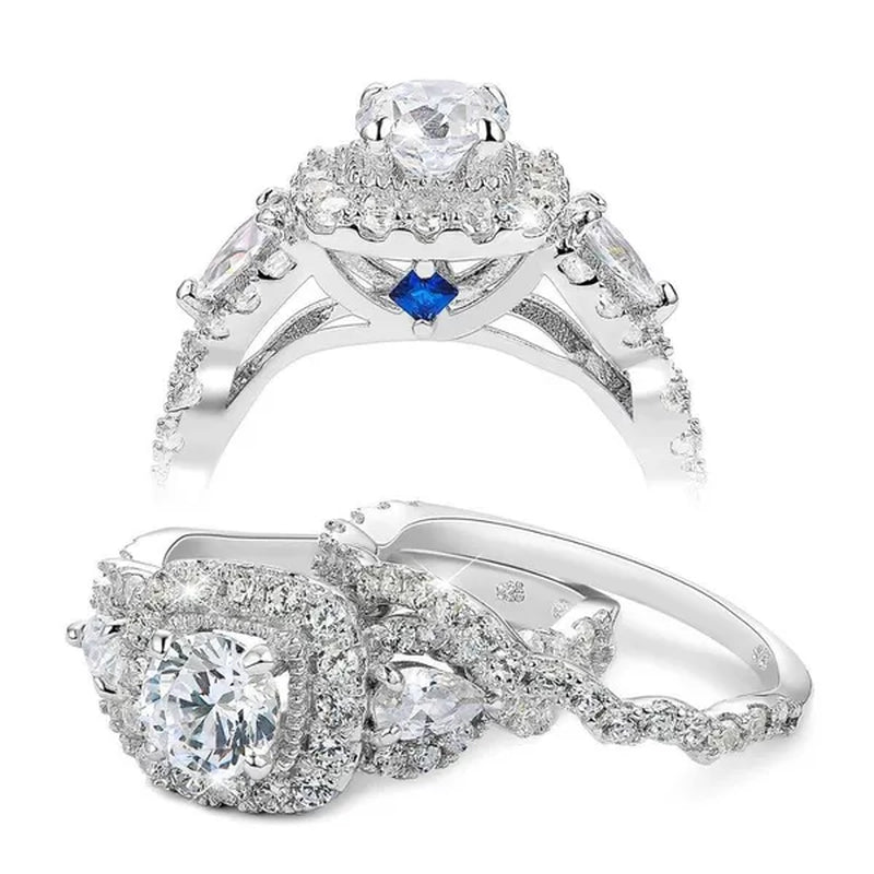 Newshe 1.5 Carats AAAAA Cubic Zircoina Wedding Engagement Ring Sets for Women Jewelry Gift 925 Sterling Silver Sz 4.5-13