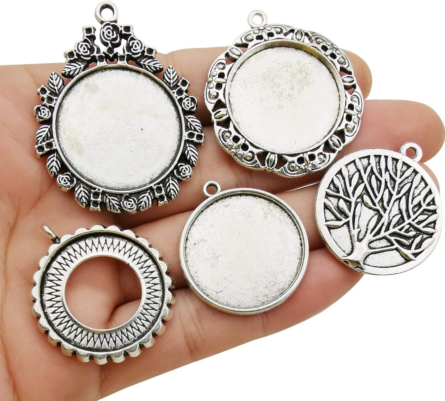 20Pcs Mixed Fit 25Mm Blank Bezel Pendant Trays Base Cabochon Settings Trays Pendant Blanks for Jewelry Making DIY Findings (M280)