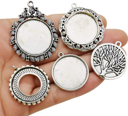 20Pcs Mixed Fit 25Mm Blank Bezel Pendant Trays Base Cabochon Settings Trays Pendant Blanks for Jewelry Making DIY Findings (M280)