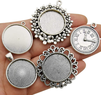 20Pcs Mixed Fit 25Mm Blank Bezel Pendant Trays Base Cabochon Settings Trays Pendant Blanks for Jewelry Making DIY Findings (M280)