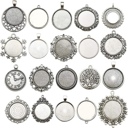 20Pcs Mixed Fit 25Mm Blank Bezel Pendant Trays Base Cabochon Settings Trays Pendant Blanks for Jewelry Making DIY Findings (M280) - WORLD TIME VISITS