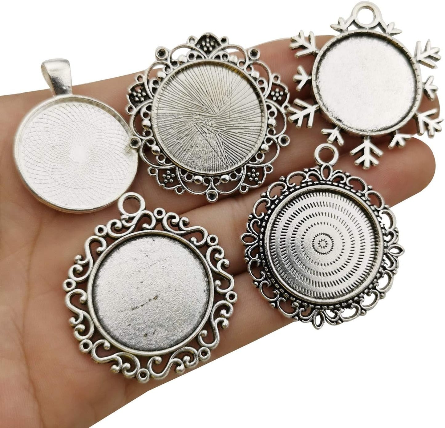 20Pcs Mixed Fit 25Mm Blank Bezel Pendant Trays Base Cabochon Settings Trays Pendant Blanks for Jewelry Making DIY Findings (M280)