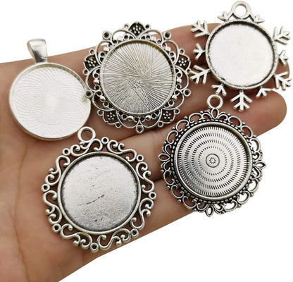 20Pcs Mixed Fit 25Mm Blank Bezel Pendant Trays Base Cabochon Settings Trays Pendant Blanks for Jewelry Making DIY Findings (M280)