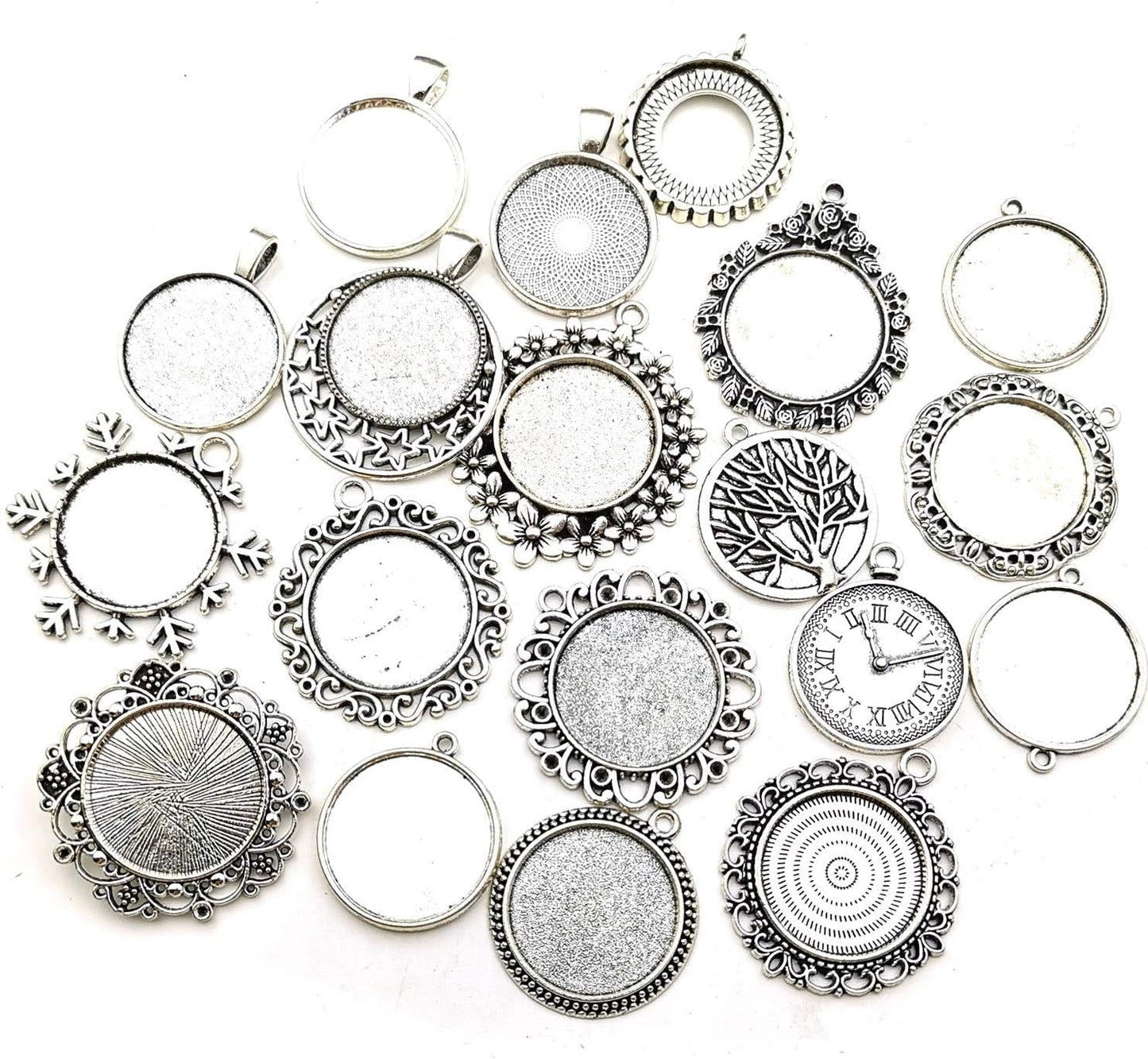 20Pcs Mixed Fit 25Mm Blank Bezel Pendant Trays Base Cabochon Settings Trays Pendant Blanks for Jewelry Making DIY Findings (M280) - WORLD TIME VISITS