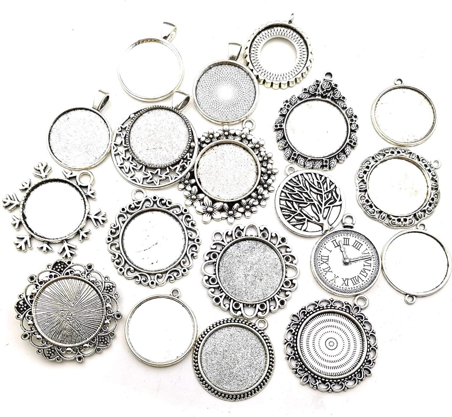 20Pcs Mixed Fit 25Mm Blank Bezel Pendant Trays Base Cabochon Settings Trays Pendant Blanks for Jewelry Making DIY Findings (M280) - WORLD TIME VISITS