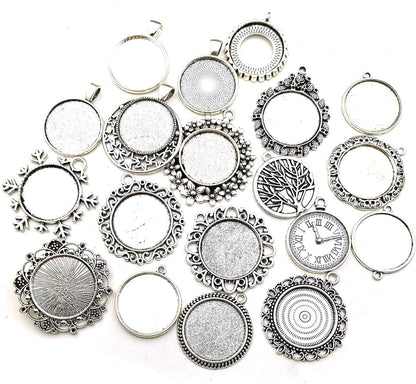 20Pcs Mixed Fit 25Mm Blank Bezel Pendant Trays Base Cabochon Settings Trays Pendant Blanks for Jewelry Making DIY Findings (M280) - WORLD TIME VISITS