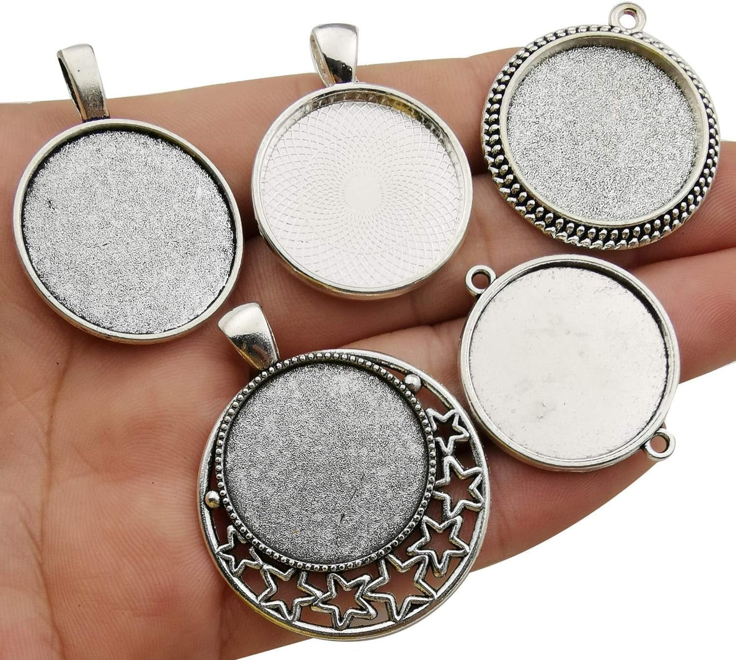 20Pcs Mixed Fit 25Mm Blank Bezel Pendant Trays Base Cabochon Settings Trays Pendant Blanks for Jewelry Making DIY Findings (M280)