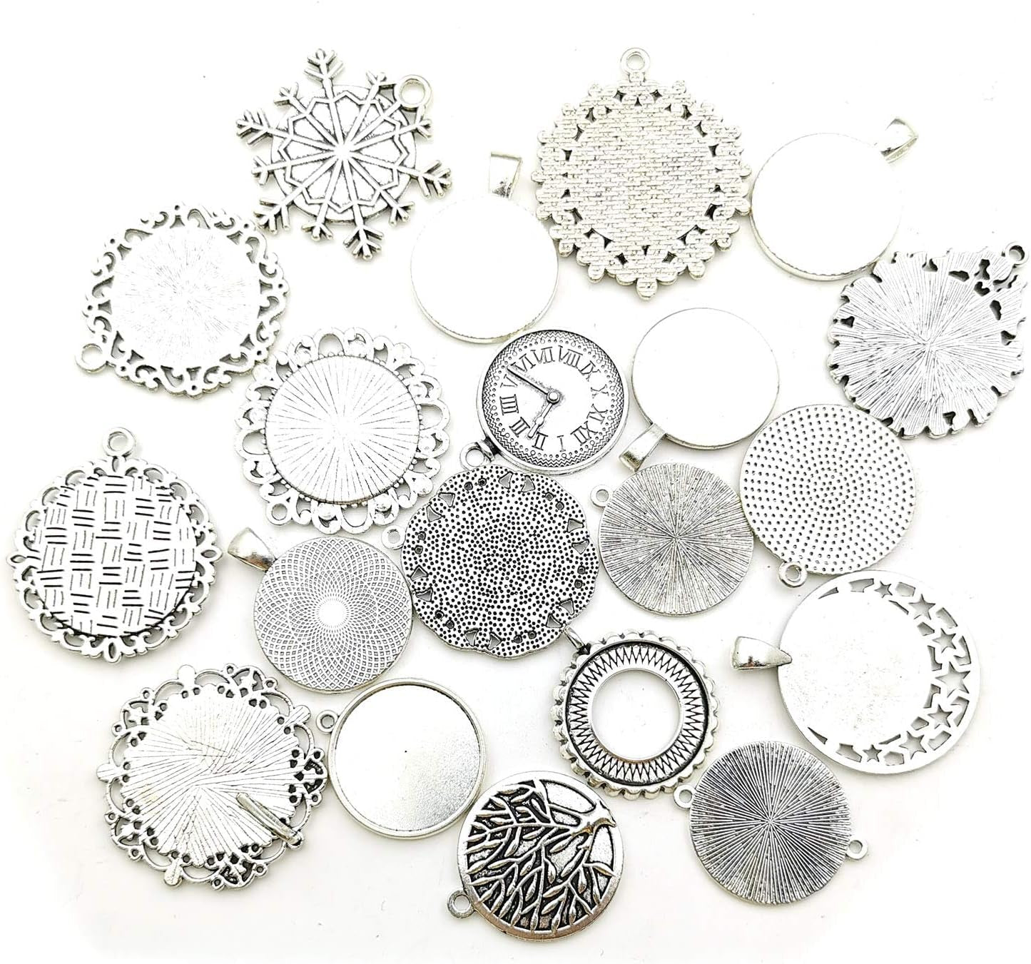 20Pcs Mixed Fit 25Mm Blank Bezel Pendant Trays Base Cabochon Settings Trays Pendant Blanks for Jewelry Making DIY Findings (M280)