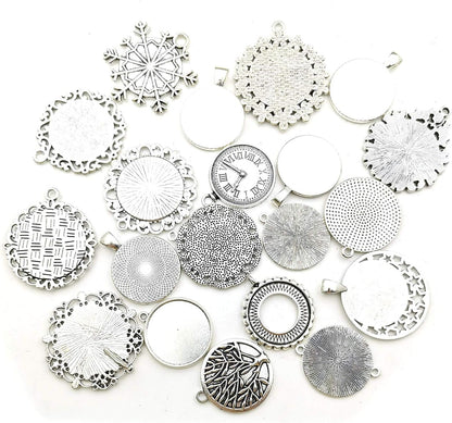 20Pcs Mixed Fit 25Mm Blank Bezel Pendant Trays Base Cabochon Settings Trays Pendant Blanks for Jewelry Making DIY Findings (M280)