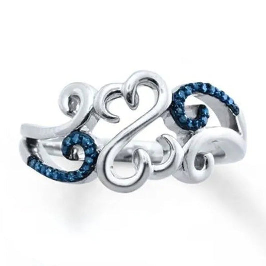Trendy Heart Filigree Sapphire for Women Engagement Wedding Rings Jewelry Gift - WORLD TIME VISITS