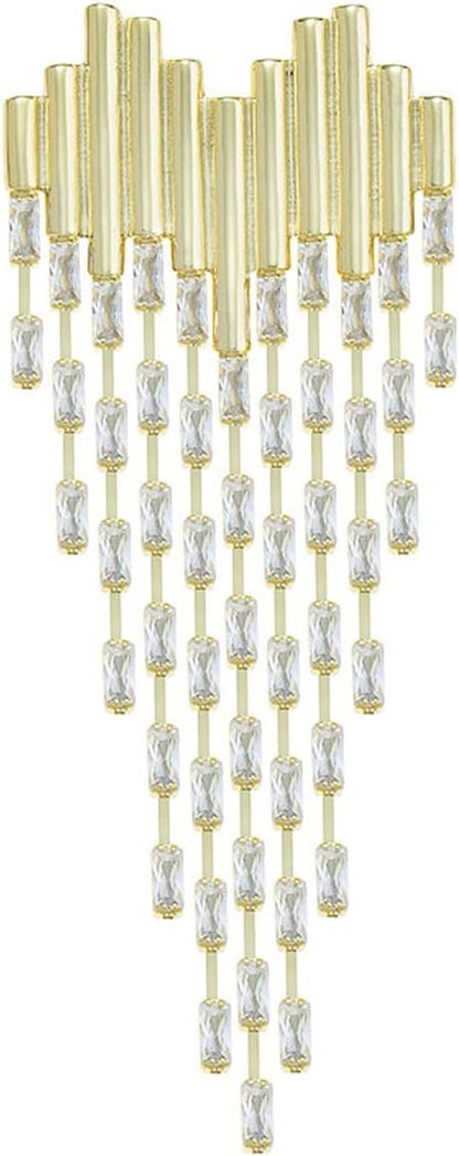 Heart Shaped Brooch Gold Tone Tassel Brooches and Pins for Women Fashion Cubic Zirconia Hanging Chain Brooch