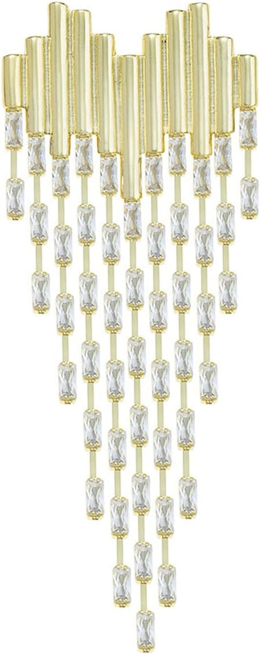 Heart Shaped Brooch Gold Tone Tassel Brooches and Pins for Women Fashion Cubic Zirconia Hanging Chain Brooch