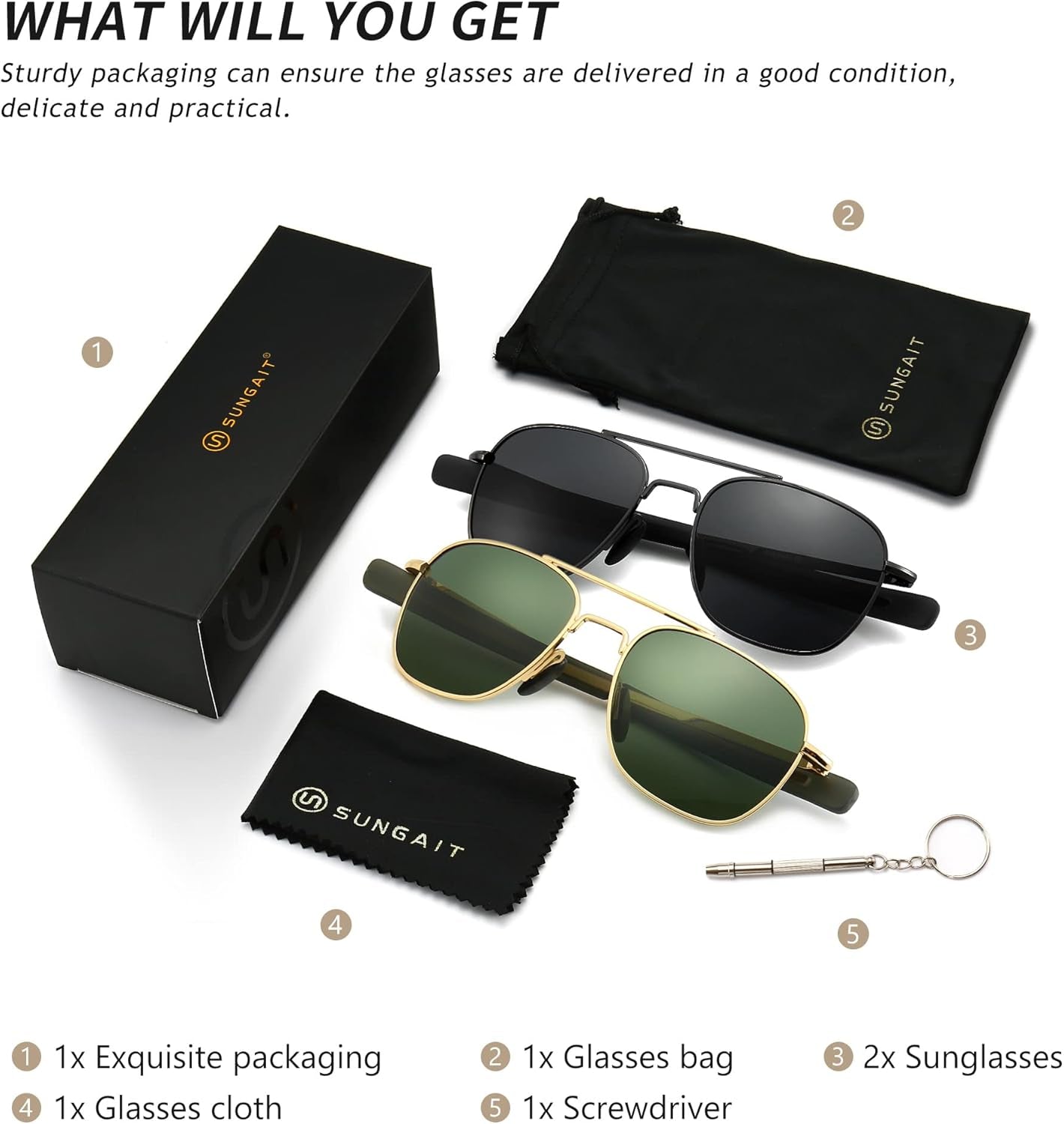 Men'S Military Style Polarized Pilot Aviator Sunglasses Bayonet Temples