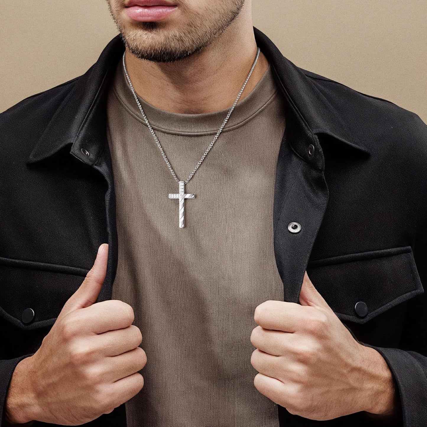 Valentines Day Gifts for Him Men Boys 2 Pcs Cross Necklace - Silver Black Stainless Steel Bible Verse Cross Chain Pendant Necklace for Men Christian First Communion Jewelry Gift 18-24 Inches