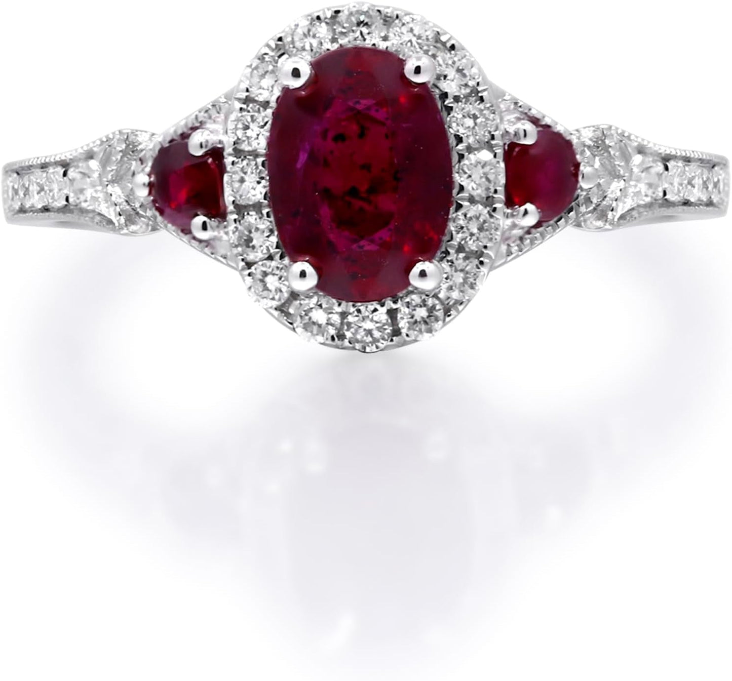 14K White Gold Mozambique Genuine Ruby Ring with Diamonds for Women | Ethically, Authentically & Organically Sourced (Oval-Cut) Shaped Ruby Hand-Crafted Jewelry for Her | Ruby Ring for Women