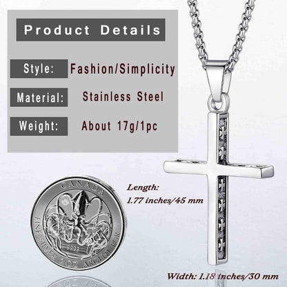 8 Pcs Necklace for Men, Mens Necklaces Jewelry Set, Black and Silver Stainless Steel Necklace, Cross Pendant Necklace, 16-24 Inches Chain