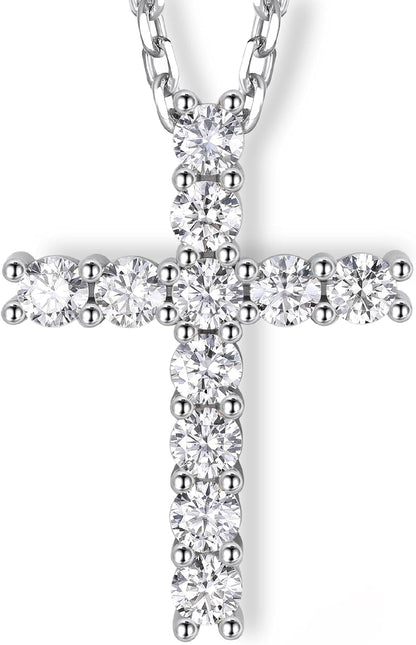 Cross Necklace for Women, Christian Gifts for Her, Moissanite Cross Pendant, 925 Sterling Silver Necklaces Religious Anniversary Birthday Gifts for Women- - WORLD TIME VISITS
