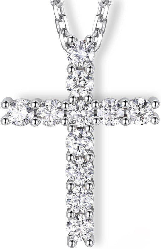 Cross Necklace for Women, Christian Gifts for Her, Moissanite Cross Pendant, 925 Sterling Silver Necklaces Religious Anniversary Birthday Gifts for Women- - WORLD TIME VISITS