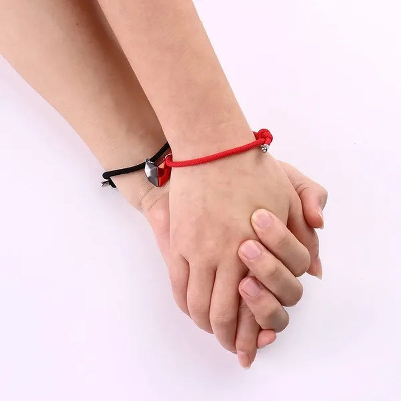 4pcs/set Two Souls One Heart Matching Necklaces Bracelets for Couples Creative Magnet Wishing Stone Necklaces Pandent Braided Rope Bracelets Mutual Attraction Friendship Couples Jewelry Gifts For Valentine's Day