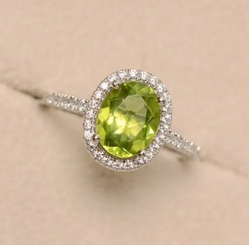Fashion Women Jewelry Natural 6.0CT 925 Sterling Silver Peridot Diamond Ring Gemstone August Birthstone Wedding Engagement Rings Bridal Gift