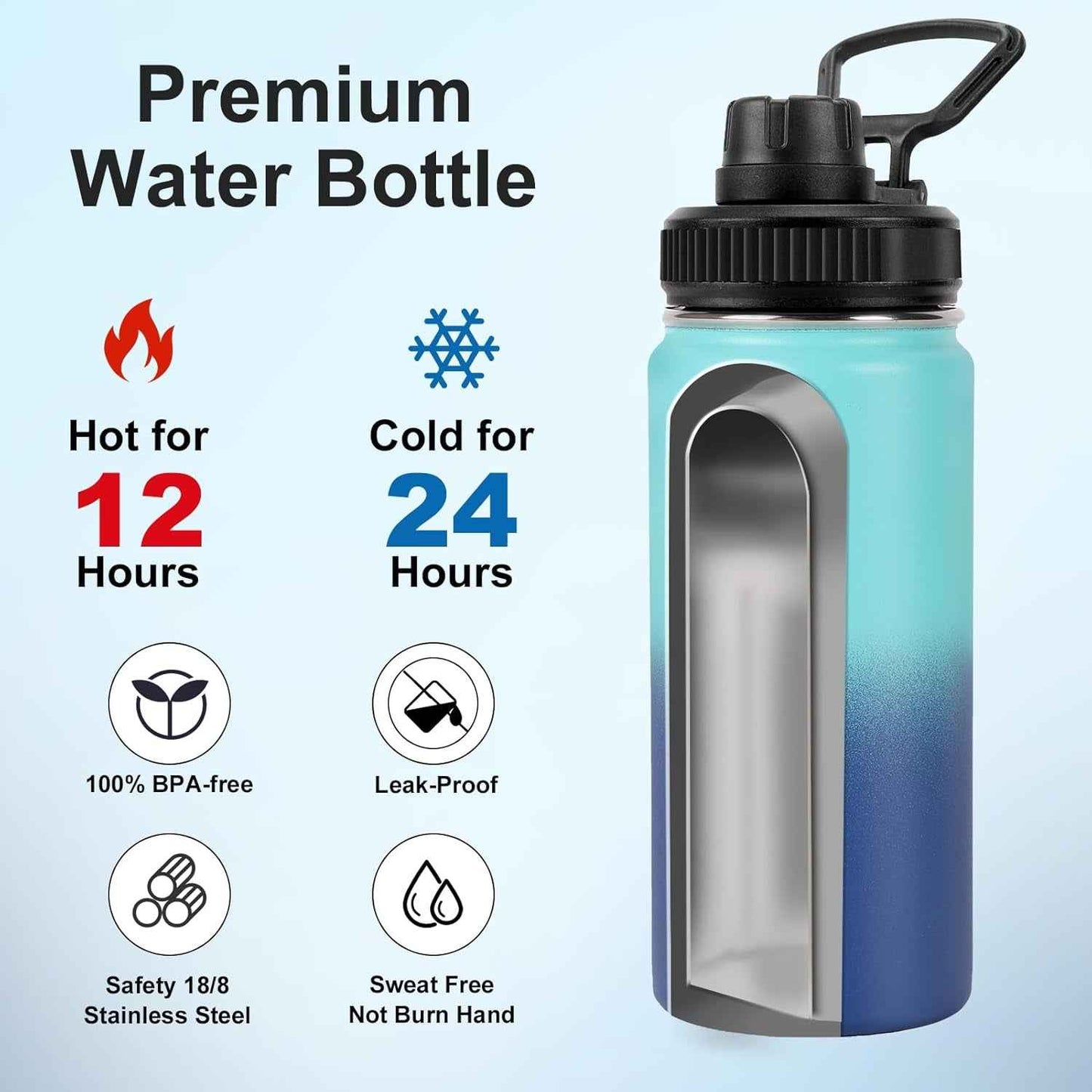 16Oz Water Bottle 2 Pack, Sport Drinking Bottles Stainless Steel Leak Proof, Double Walled Vacuum Insulated Tumbler, Metal Gym Travel Mug Togo, Insulated Cup for Men, Women, Kids (Gradient)